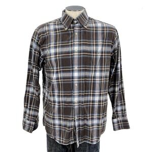 Lacoste Button Shirt 42‎ Brown Plaid Alligator Casual Mens